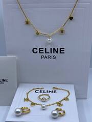Браслет цепочка CELINE тонкий с подвесами в позолоте lux