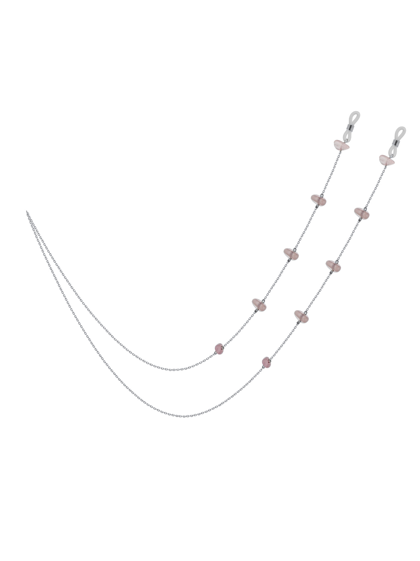 Серебряная цепочка для очков с розовым кварцем