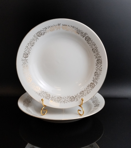 Набор суповых тарелок на 2 персоны, D - 23.3 см, цветы, фарфор, золочение, Yamatsu, Япония, 2011 гг