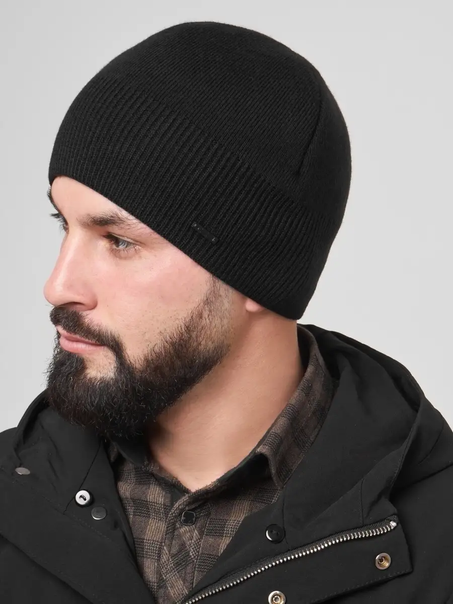 Шапка вязаная мужская зимняя шерстяная без отворота черная синяя, головные уборы зимние мужские