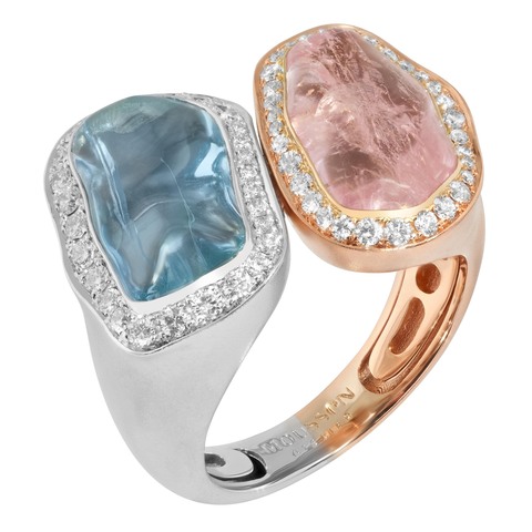 Кольцо с Морганитом, Аквамарином и Бриллиантами, R0030-80/1