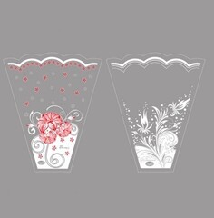 Пакет-конус для цветов, Прозрачный с рис/весенний, 28 мкм, 30*35 см, 25 шт.