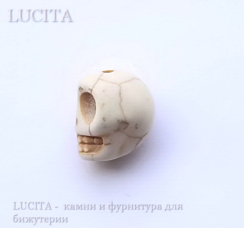 Бусина Бирюза (искусств), "Череп", цвет - слоновая кость, 12х10 мм ()