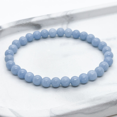 Браслет, ангелит, диаметр бусин около 6 мм, размер 17 см