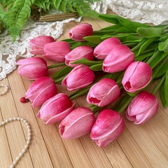Тюльпаны реалистичные искусственные, Розовые оттенки, нежные, латексные (силиконовые), 34 см, букет из 15 штук