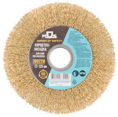 38922М Корщетка "тип колесо" стальная латунированная волнистая проволока // посадочный диаметр 22,2 мм // 125мм // MOS