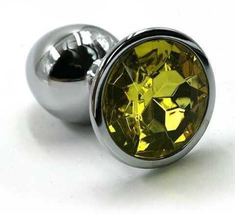 Серебристая алюминиевая анальная пробка с желтым кристаллом - 6 см. - Kanikule Kanikule anal plugs KL-AL011S
