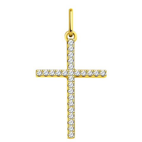 л3291- Крест из лимонного золота с фианитами