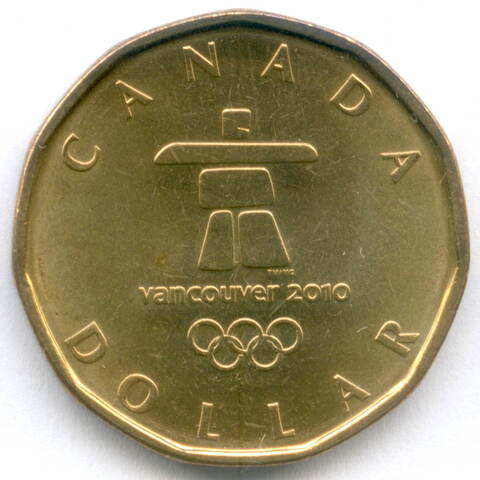 1 доллар 2010 год. Канада. XXI зимние Олимпийские Игры в Ванкувере. Никель с бронзовым покрытием UNC