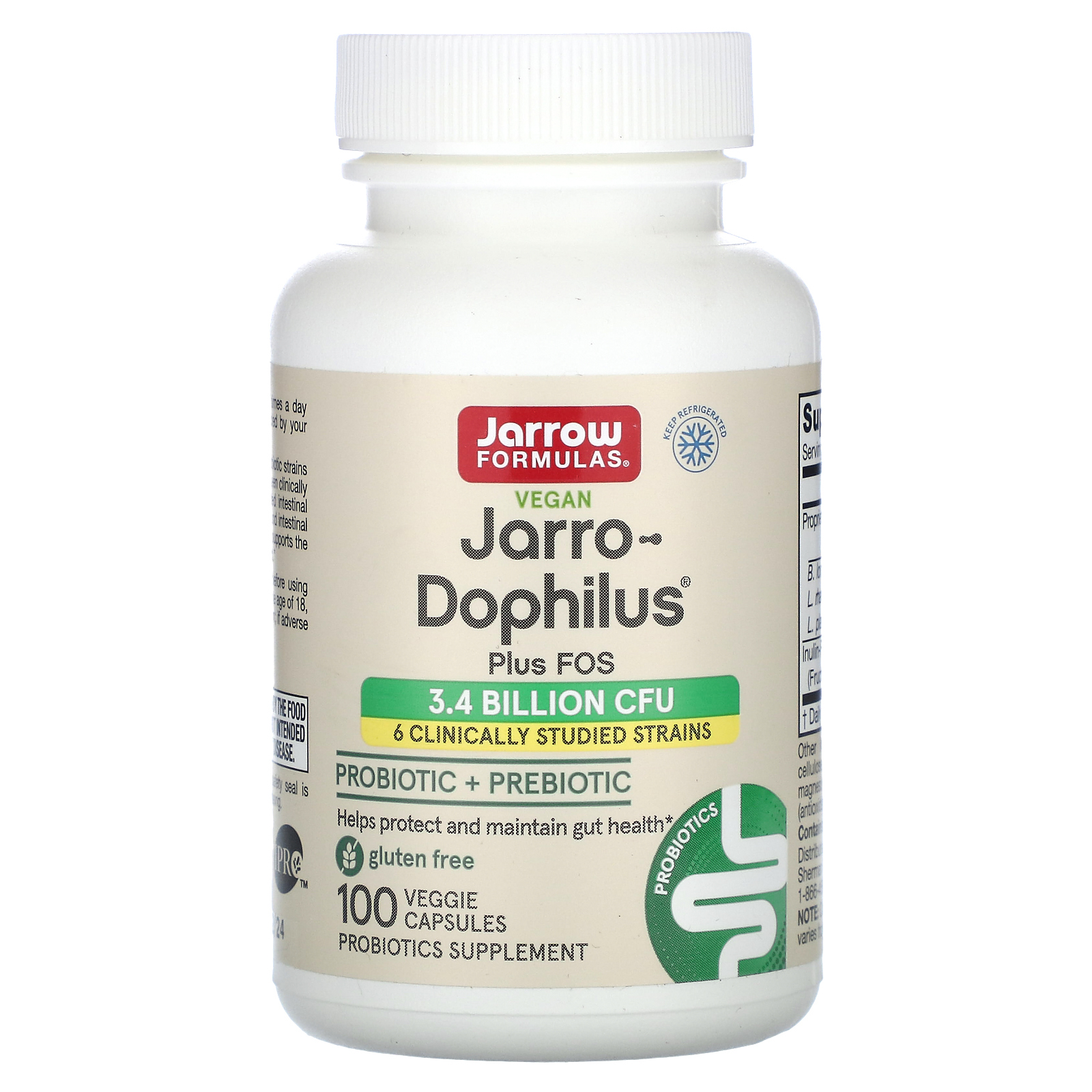 Jarrow Formulas, Vegan Jarro-Dophilus Plus FOS, 100 растительных капсул ...