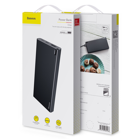 Портативное зарядное устройство Baseus Choc Power Bank 10000mAh Black+Gray