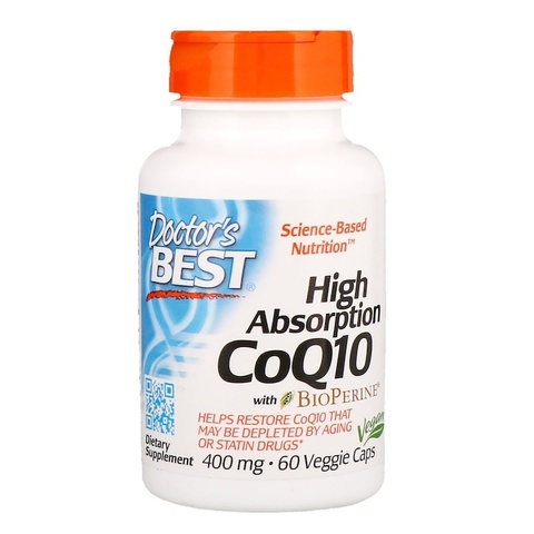 Doctor's Best, CoQ10 с высокой степенью всасывания с BioPerine, 400 мг, 60 растительных капсул