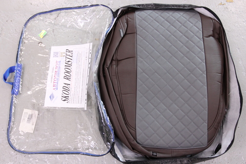 Авточехлы Skoda Roomster с 06-15г. (бока и тыл цвет шоколад, центр серый ромб) (Эксклюзивный комплект)