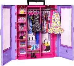 Модный шкаф с куклой Барби, одеждой и аксессуарами, сиреневый Barbie Fashionista