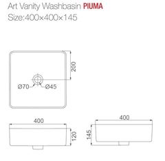PU3400 Накладная раковина-чаша 40 см нано, тонокостенная, квадратная белая HDA054