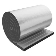 Рулон теплоизоляционный из вспененного каучука с комбинированным покрытием, РУ-ФЛЕКС ВЕНТ-СК МЕТАЛЛ DN 8, толщина 25, ширина 1000мм  алюминиевой фольги армированной стеклосеткой в самоклеящемся исполнении