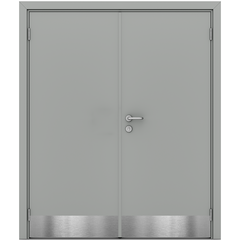 Купить Влагостойкая двустворчатая дверь серая глухая с отбойной пластиной