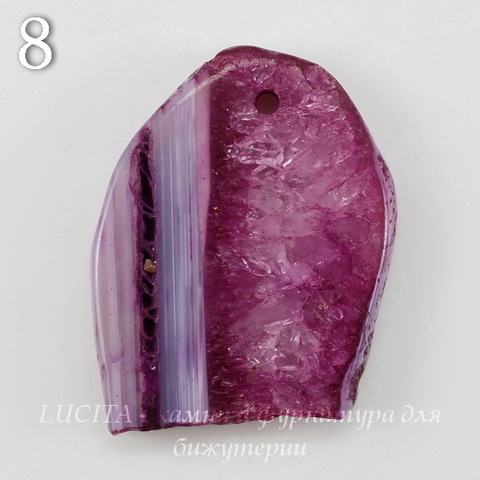 Подвеска Срез Агата с полосками (тониров), цвет - фиолетовый, 33-36 мм (№8 (34х27 мм))