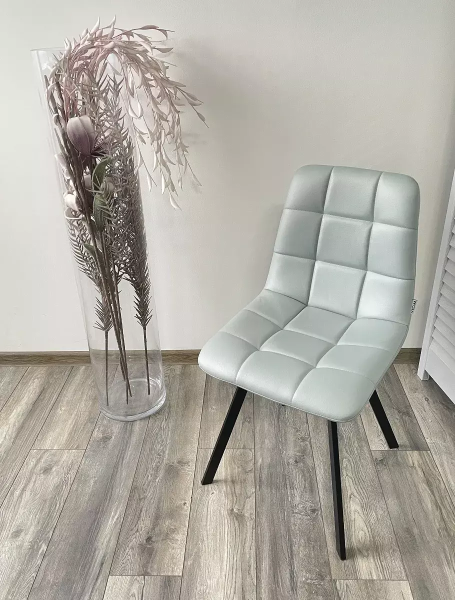 Стул CHILLI SQUARE HK017-35 серо-голубой, PU/ черный каркас М-City