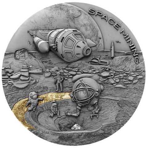 Ниуэ 2019, 1 доллар, 1 унция, серебро, метеорит. Добыча ископаемых в космосе 2