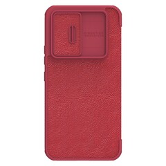 Кожаный чехол книжка красного цвета от Nillkin для Samsung Galaxy A54 5G, серия Qin Pro Leather с защитной шторкой для камеры