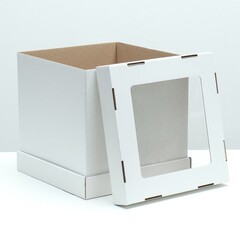 Коробка для торта 32х32х45 см белая с окном 3Ч