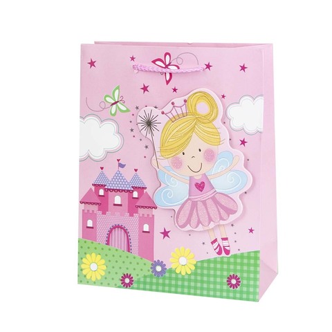 Пакет подарочный 3D, Волшебная фея, Розовый, с блестками, 42*31*12 см