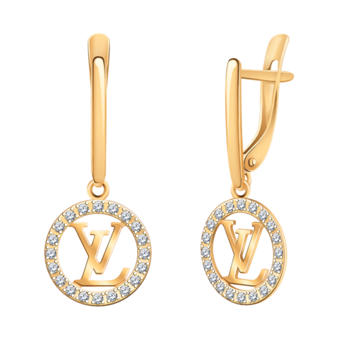 21158 - Серьги из золота 585 пробы с круглыми подвесками с лого LV