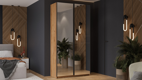 Шкаф-купе Оскар Хилтон 2-х дверный с зеркалами 118 дуб крафт золотой / ручка черная