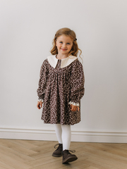 Платье с воротником в цветочек, Коричневый