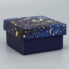 Коробка сборная одиночная Квадрат, Новогодняя ночь, Темно-синий,  12*12*6,5 см