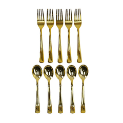 Столовые приборы, Вилки, Ложки, пластик, Золото, 18,5 см, 10 шт.