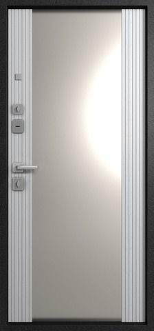 Теплая дверь входная Эталон М-5 зеркало (2025), 2 замка, 1,4 мм металл, (черный букле+белый снег) #3