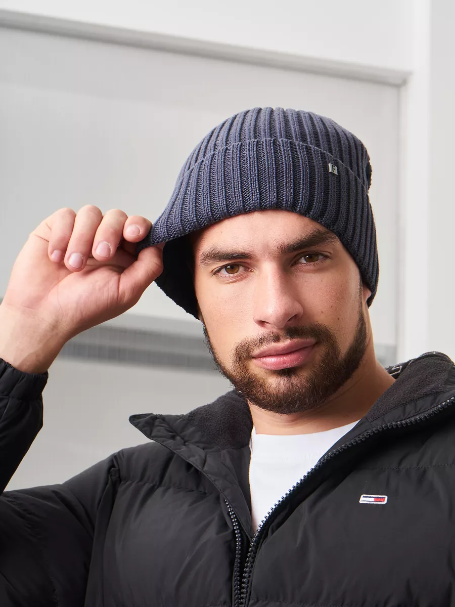 Шапка зимняя на флисе вязаная бини