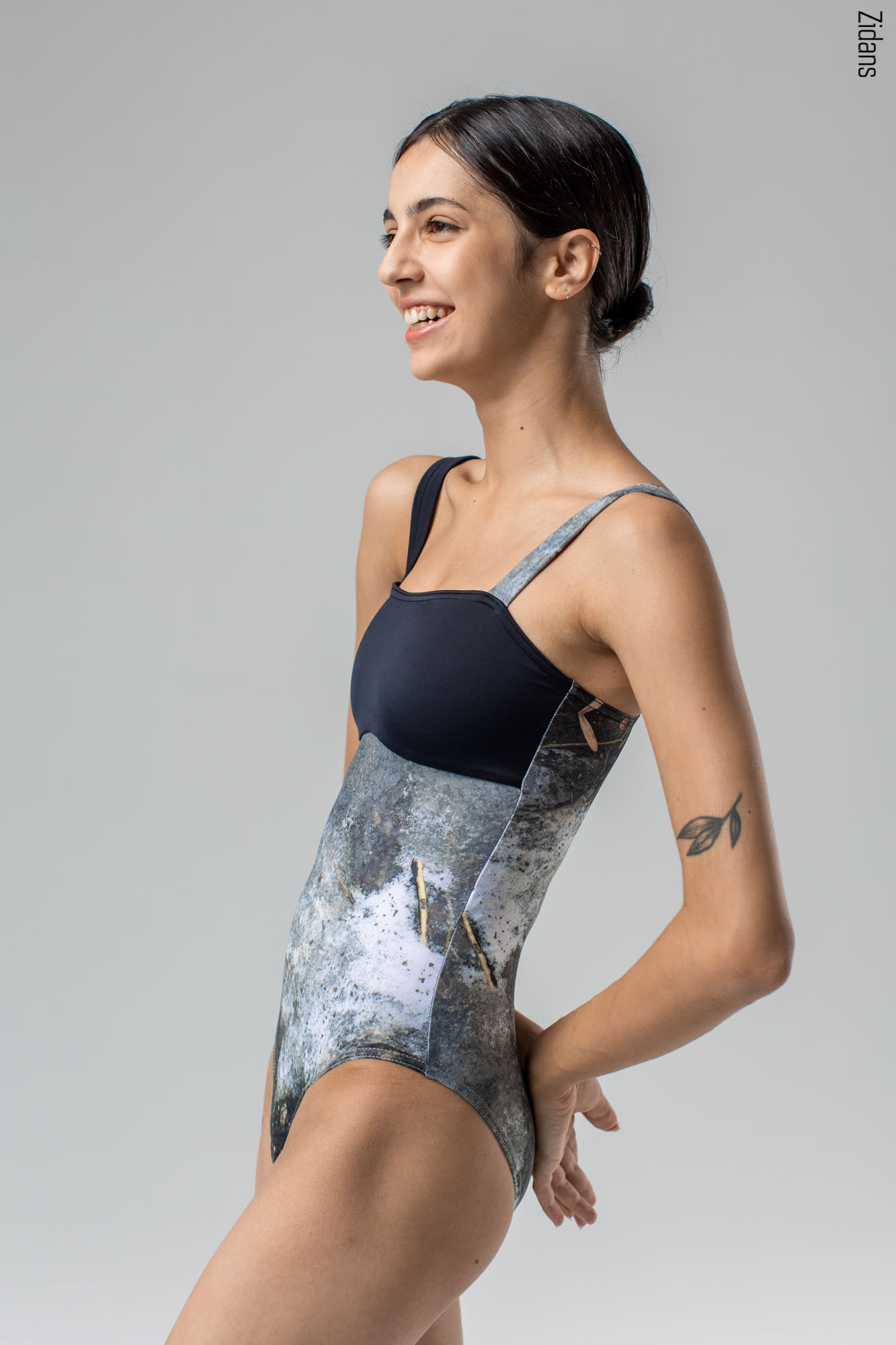 Strap leotard, stained in print | mud