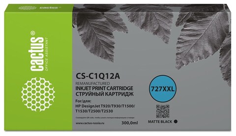 Картридж струйный Cactus CS-C1Q12A №727 черный (300мл) для HP Designjet T920, T930, T1500, T1530