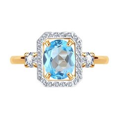 715881 - Кольцо из золота 585 пробы с топазом в огранке овал и фианитами
