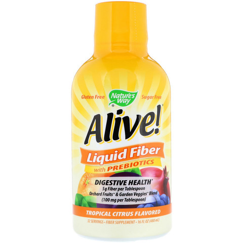 Nature's Way, Alive!, Liquid Fiber with Prebiotics, Tropical Citrus Flavored, 16 fl oz (480 ml)