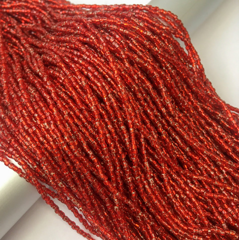Бисер богемский Preciosa, цвет красный посеребрённый, размер 11, 3 нити общей длиной 108 см