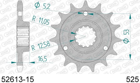 52613-15 звезда передняя DUCATI Monster, Supersport, Multistrada (ведущая) стальная, 525, AFAM (JTF741.15)