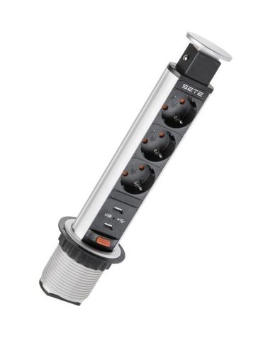 Удлинитель настольный выдвижной, 2*USB, 220V,60mm,серый, SPO-3GU