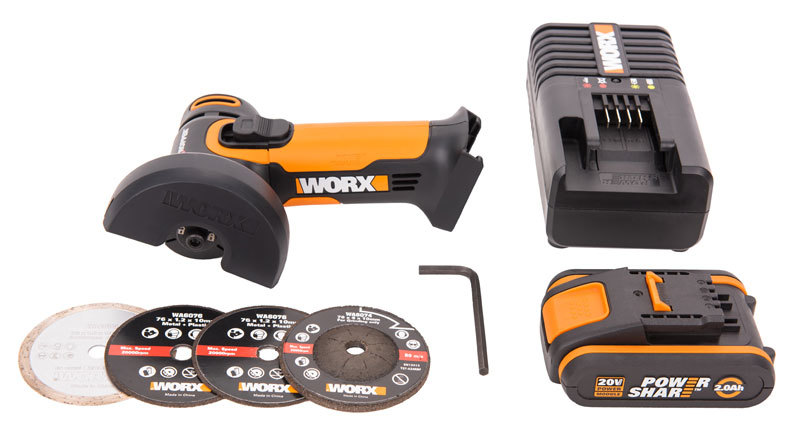 Угловая шлифмашина аккумуляторная WORX WX801, 20В, 76 мм, 1*2,0Ач, кейс