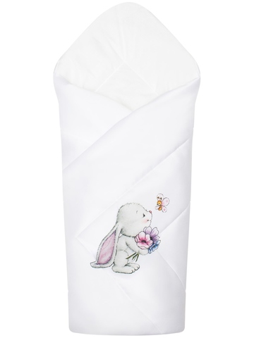 Зимний конверт-одеяло "Зайчонок" (белое, принт без кружева) без пледа