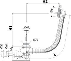 A55ANTIC Сифон для ванны автомат-комплект, бронза-антик
