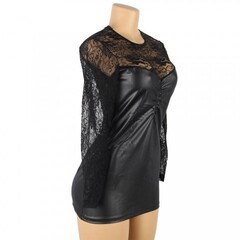 Кожаное платье с кружевной отделкой Ohyeah Sexy lace +стринги, S-M