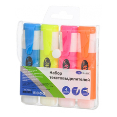 Маркер текстовыделитель Basir, в цветном корпусе, 13 см, разноцветные, набор 4 шт