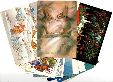 Подборка поздравительных Новогодних открыток — 10 штук— художники Похитонова, Андрианов, Достян и др —чистые, без повторов, винтаж времен СССР