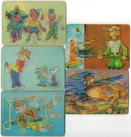 № 135 Набор из 5 переливных (стерео) Календариков . Мультфильмы СССР 1988 год.