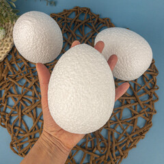 №2 Яйца пасхальные большие, Белые, из пенопласта, размер 12*9 см, набор 3 штуки.