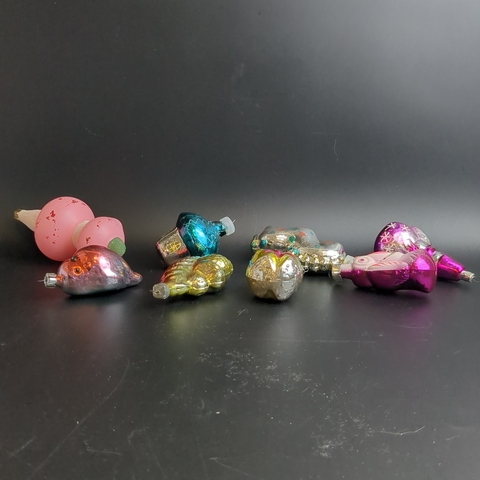 Ёлочные игрушки набор из 8 разных чипполино, конь, избушка, снеговик, белочка и др, стекло, роспись, узоры, подвесные, винтаж СССР 1960-1990 гг